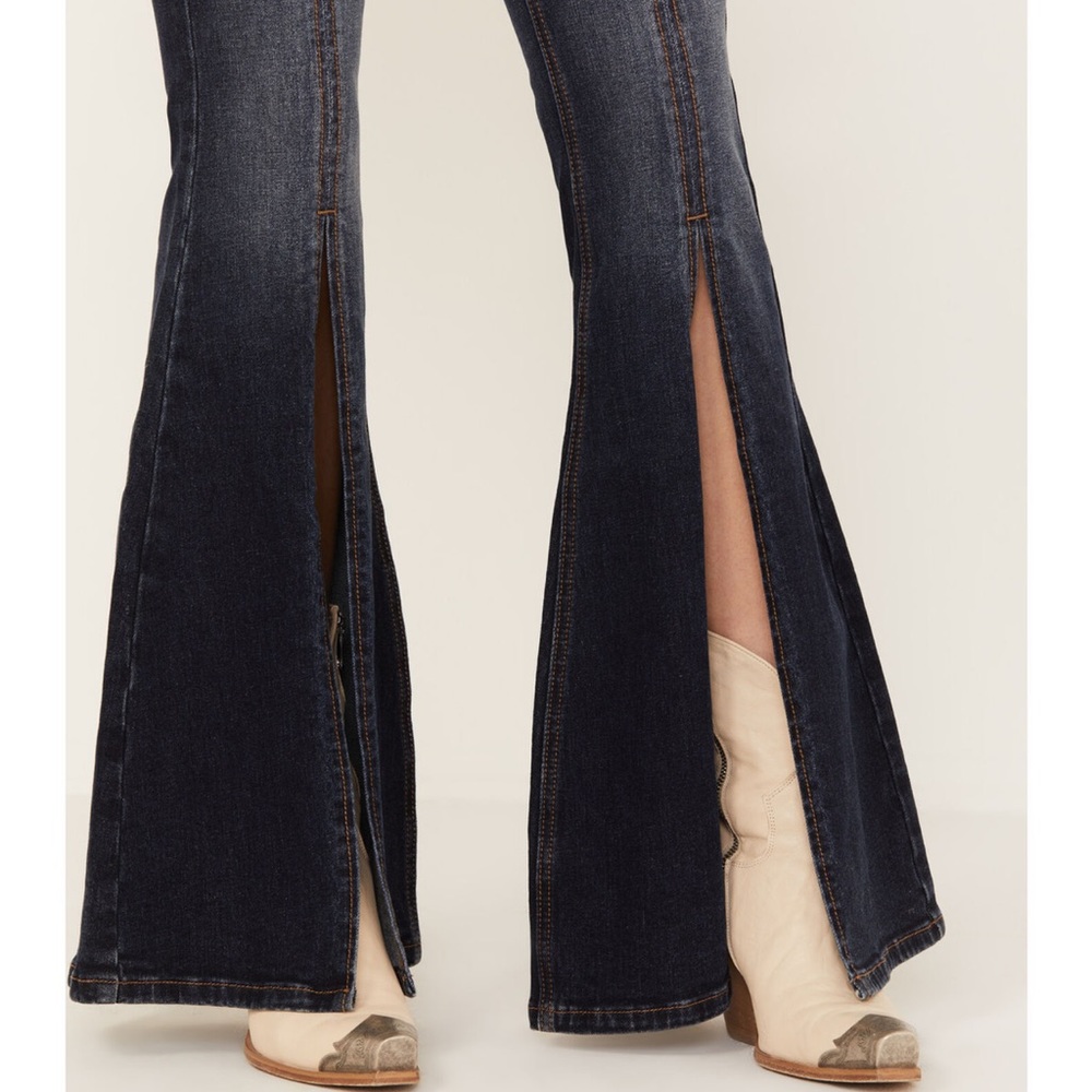 Medium Blue Denim Flare Slit Cut Jeans